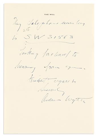 WYETH, ANDREW. Small archive of 5 items, each Signed, in full or Andy Wyeth or Andy, to Elizabeth B. Greenman: Three Autograph Lett